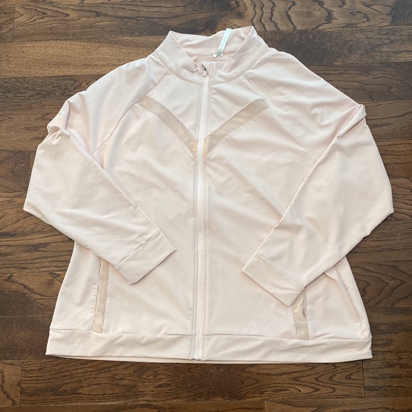 Fabletics Tops - FABLETICS - blush pink hoodie mock neck mesh details zipper size 3X